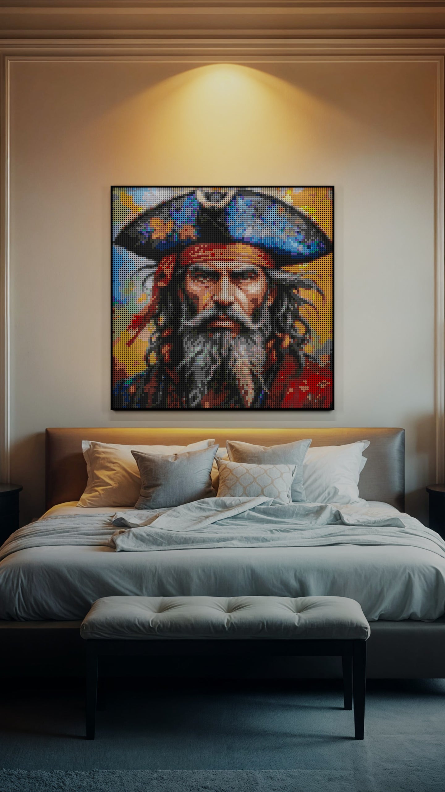 Weathered Mariner LEGO® Style mosaic wall art made from colorful plastic bricks